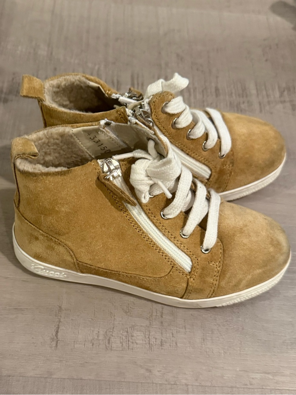 Gucci Kids Tan Suede High-Top Sneakers with White Laces